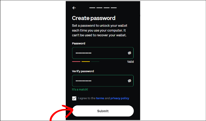 Create a password for wallet