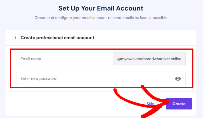 create email name and password 