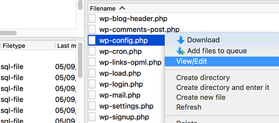 Modifiez le fichier wp-config.php via FTP