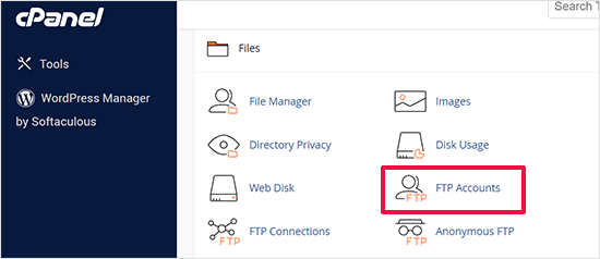 Manage FTP accounts under your hosting control panel