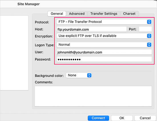 FTP credentials