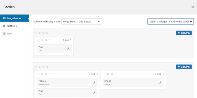 Arranging menu items into rows and columns