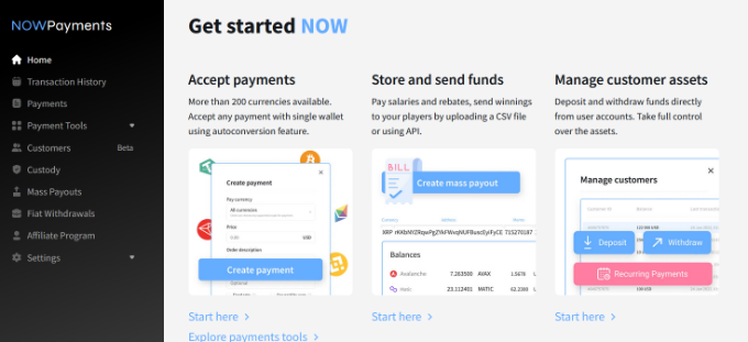 WebHostingExhibit nowpayments-dashboard-1 How to Easily Accept Bitcoin Payments in WordPress (Step by Step)  