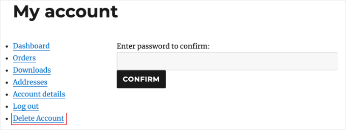 WP Frontend Delete Account adaugă o filă nouă la pagina Contul meu WooCommerce