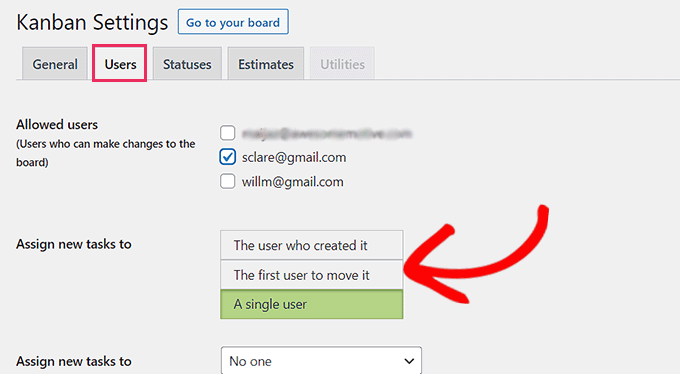 Configure user settings for the kanban board