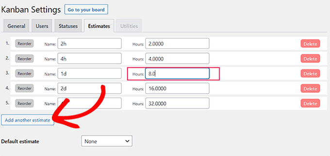 Configure estimates settings for the kanban board