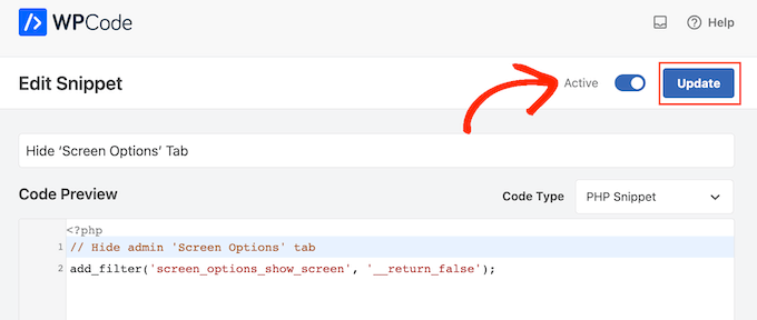 Hiding the screen options button in WordPress using a code snippet