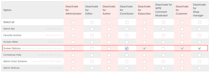 Disabling the user options button for specific user roles