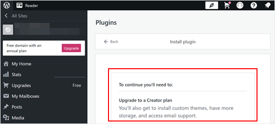 Trying to install a plugin in WordPress.com