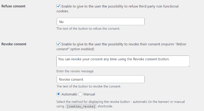 Refuse consent settings