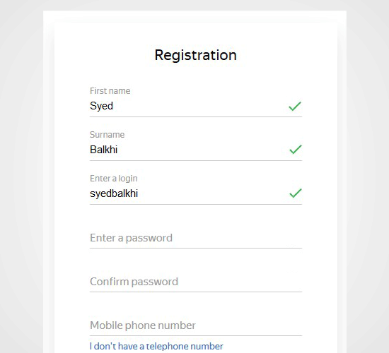 Register Yandex