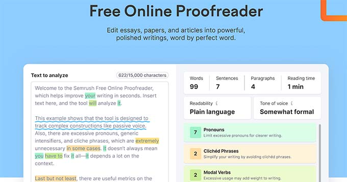 Semrush proofreader tool