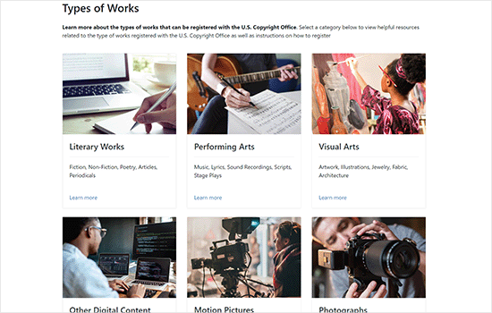 Types of works that can be copyrighted