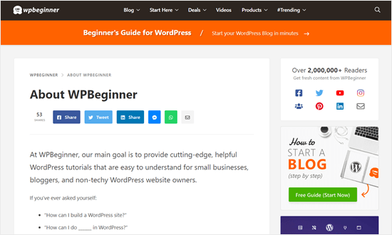 WPBeginner's About Us page