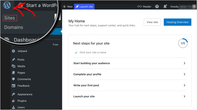 WordPress desktop dashboard Choosing Your Site in the WordPress Desktop App