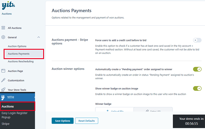 YITH Auction payments