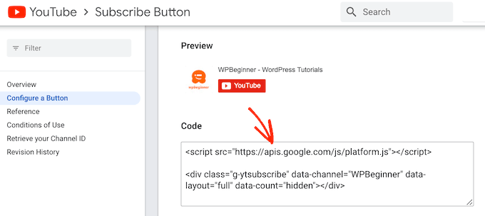 The YouTube subscriber button embed code