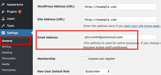 在 WordPress 中添加管理员电子邮件地址