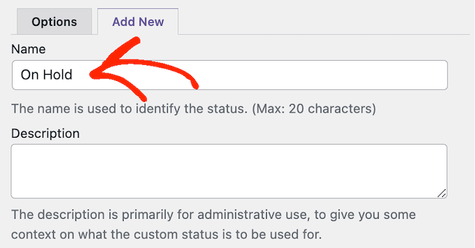Adding a title to a custom page status