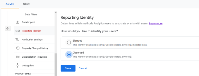 WebHostingExhibit select-observed-option-in-reporting-identity How to Enable Customer Tracking in WooCommerce with Google Analytics  