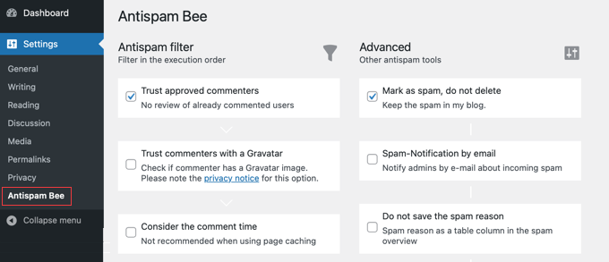 Antispam Bee Settings Page