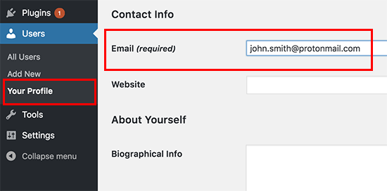 Change your author profile email address