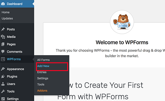 Adăugarea unui nou formular de contact în WordPress