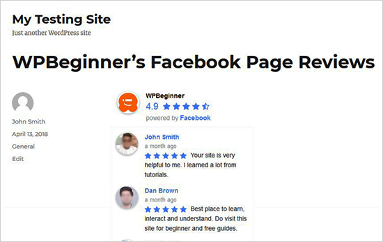 Display Facebook Reviews on Pages or Posts