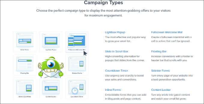 Campaign types in OptinMonster