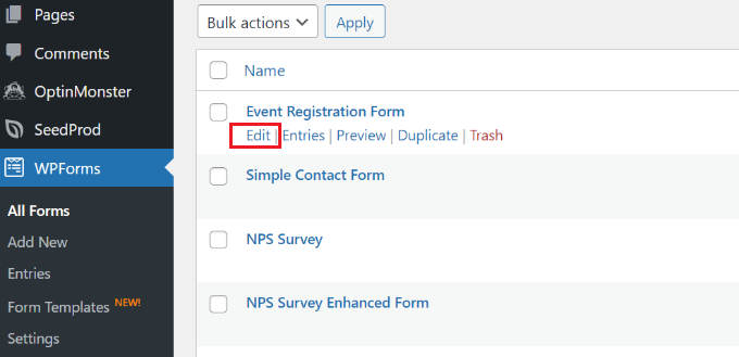Edit your event registration form