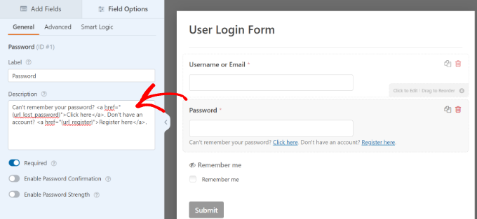 Enter login form description