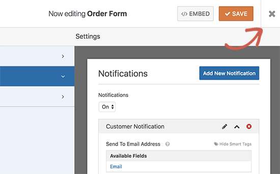 Save and exit form builder