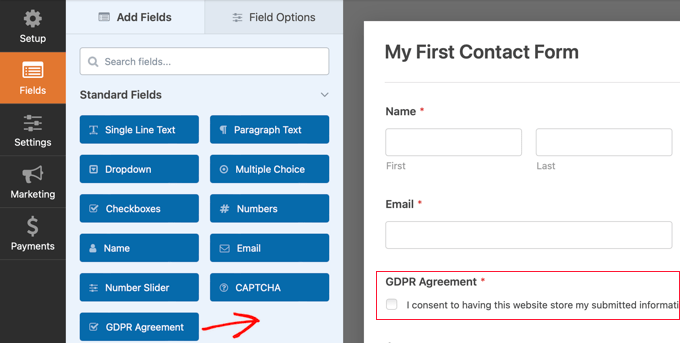 GDPR Form Fields in WPForms