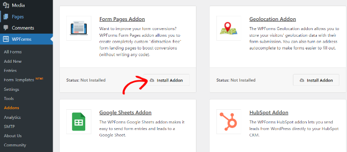 Install form pages addon
