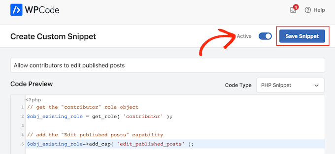 Publishing the contributor permissions code snippet