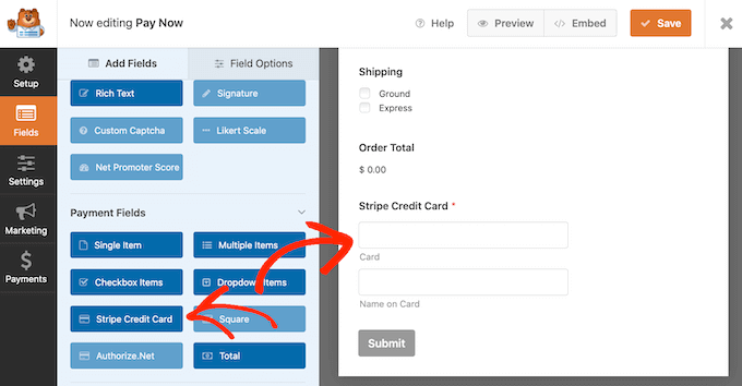 The Stripe credit card field