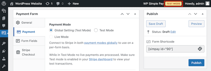 WP Simple Pay's testing mode