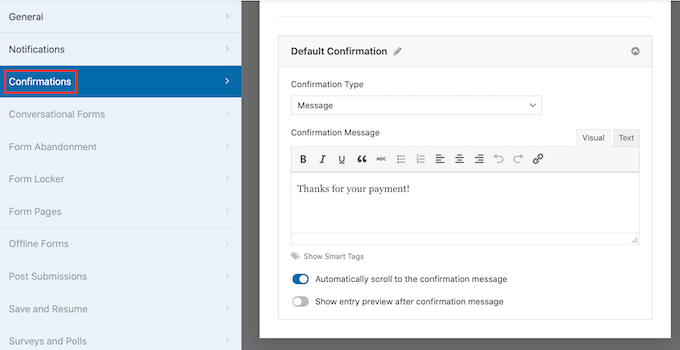 Creating a payment confirmation message