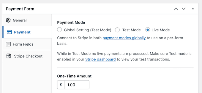 Taking the WordPress credit card payment button out of test mode