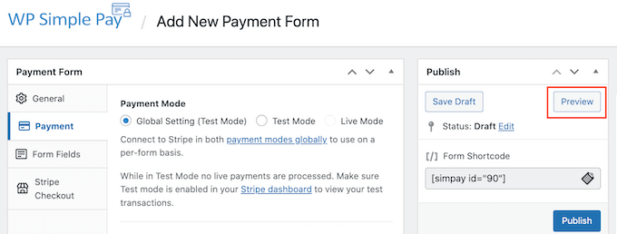 Previewing your WP Simple Pay button