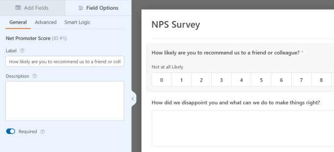 Customize each NPS survey field