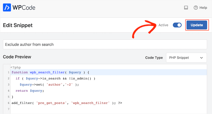 Attivazione di uno snippet di codice personalizzato in WordPress