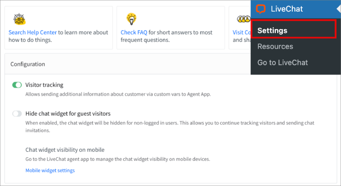 livechat settings livechat settings