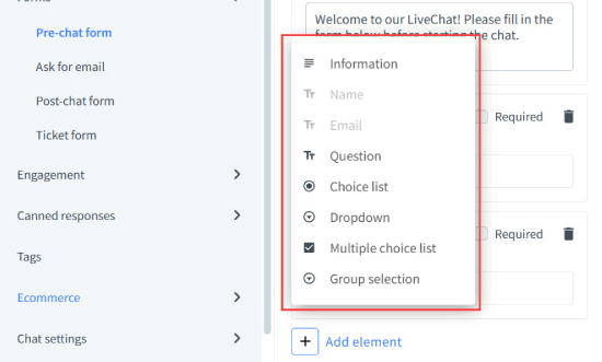 Add elements to LiveChat