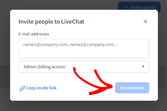 Invite team members to LiveChat