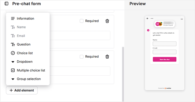 Lägg till formulärfält i LiveChat Lägg till formulärfält i LiveChat