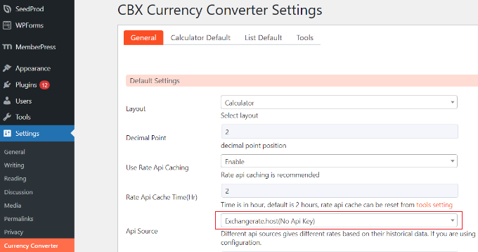 CBX currency converter settings