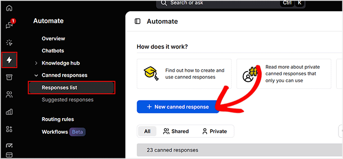 Klicka på knappen 'Ny fördefinierad svar' i LiveChat Klicka på knappen 'Ny fördefinierad svar' i LiveChat