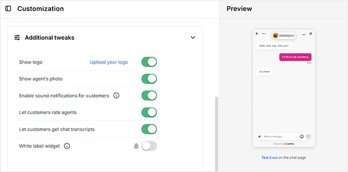 Konfigurera ytterligare justeringar i LiveChat Konfigurera ytterligare justeringar i LiveChat