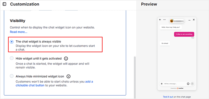 Konfigurera synligheten för chattwidgeten i LiveChat Konfigurera synligheten för chattwidgeten i LiveChat